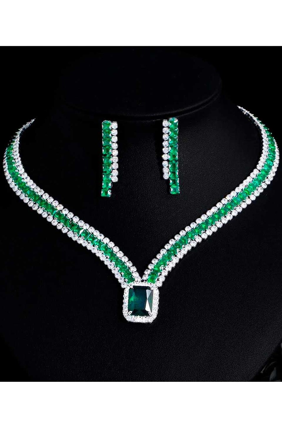 Accesorios Fetiche Suances | Collar Verde Esmeralda Y Circonitas