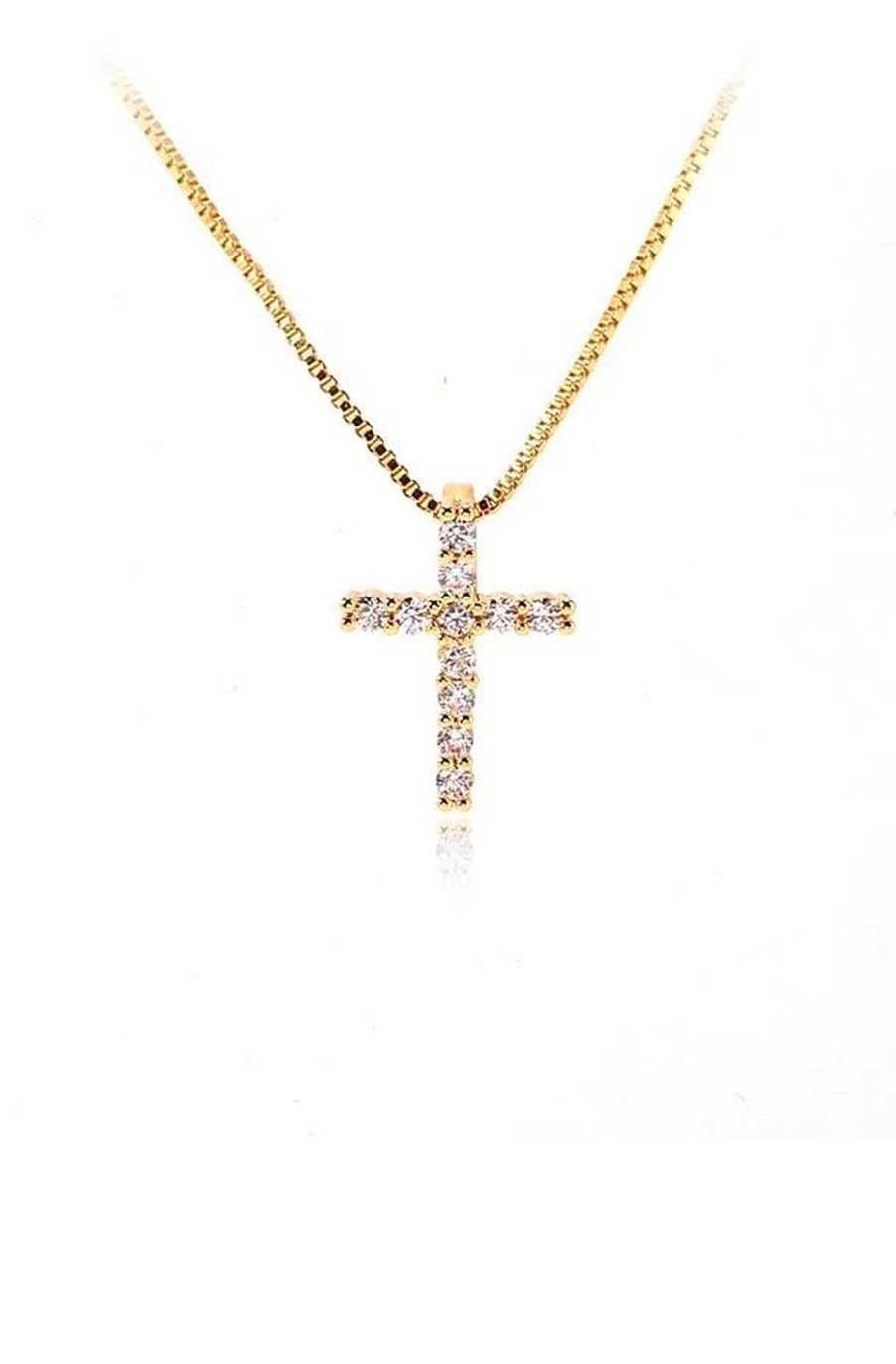 Accesorios Fetiche Suances | Collar Cruz Dorada Con Circonitas
