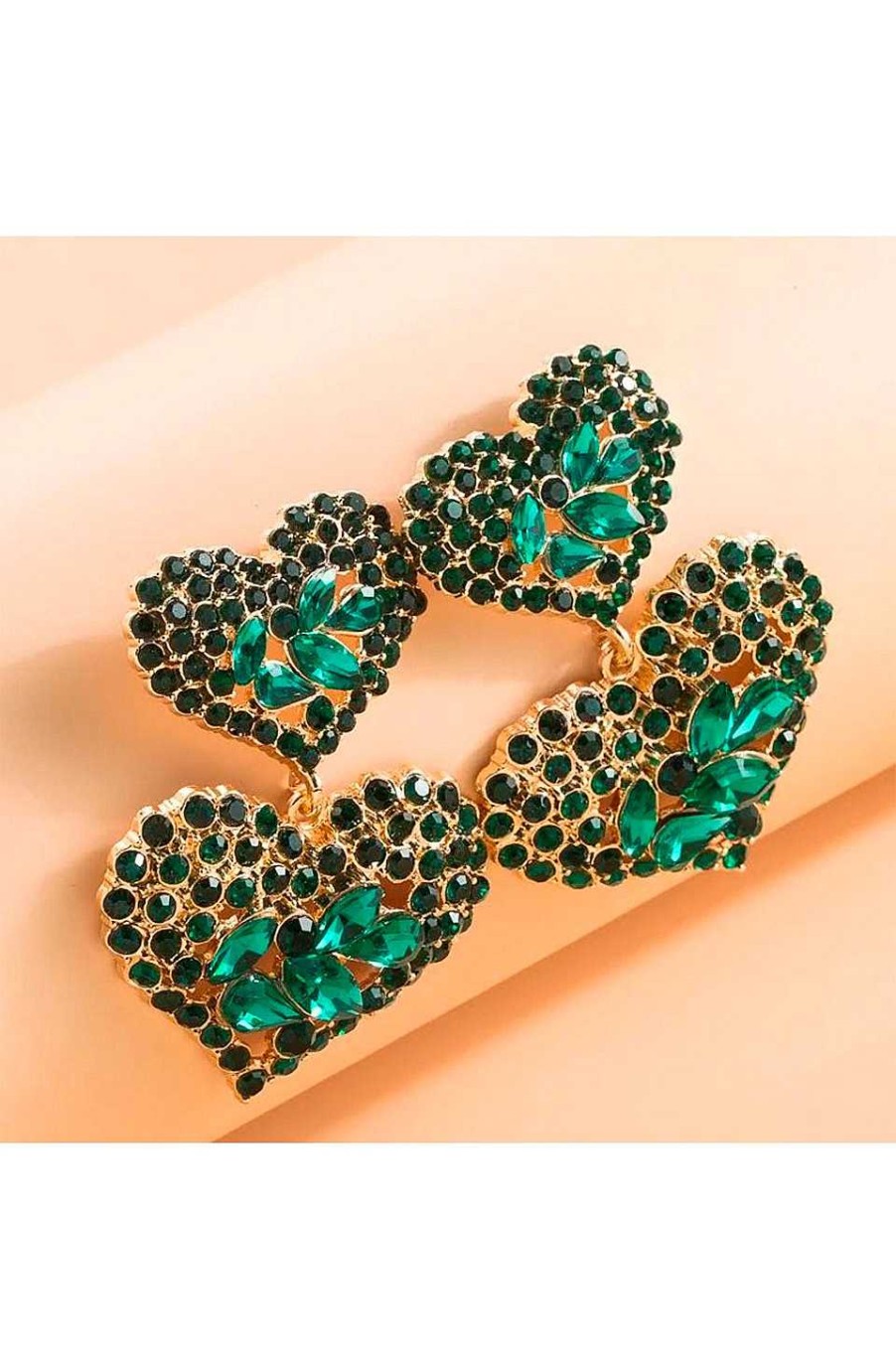 Accesorios Fetiche Suances | Pendientes Coraz Nes Verde Esmeralda Cristales