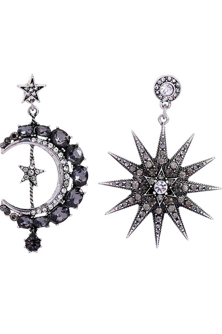Accesorios Fetiche Suances | Pendientes Estrella Y Luna Cristales Negro