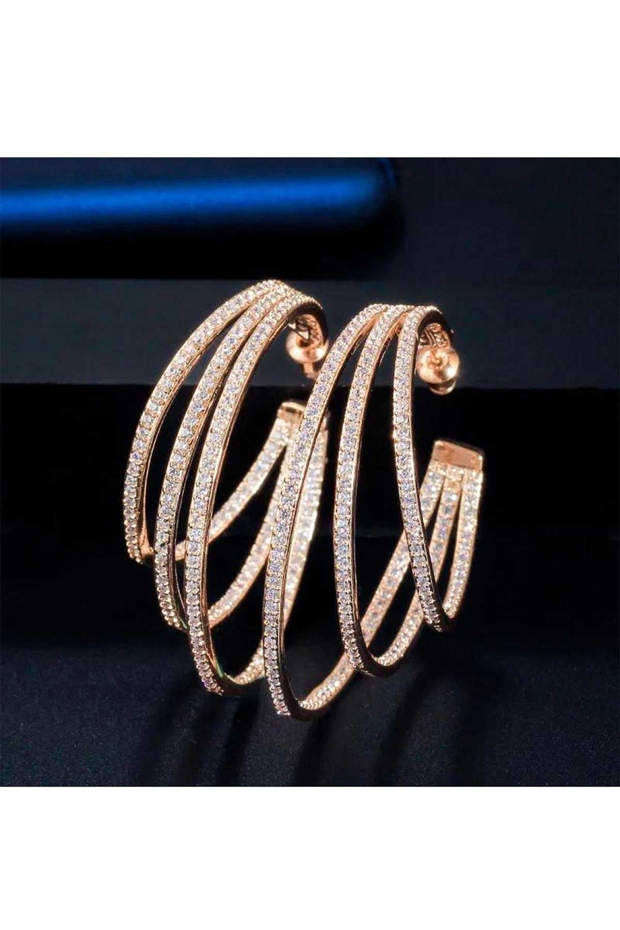 Accesorios Fetiche Suances | Pendientes Tres Aros Cristales Dorado
