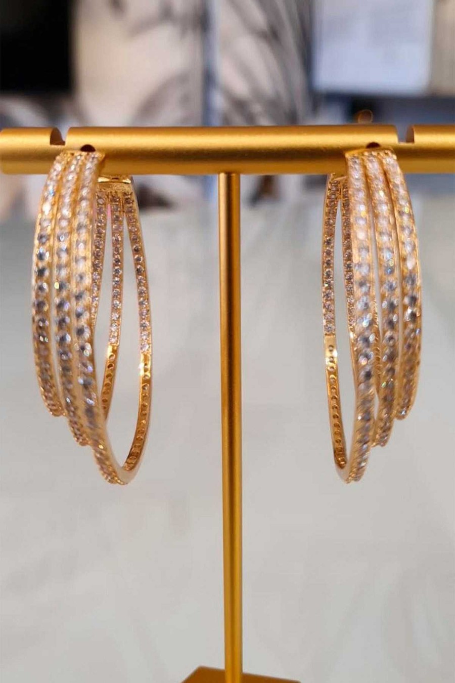 Accesorios Fetiche Suances | Pendientes Tres Aros Cristales Dorado