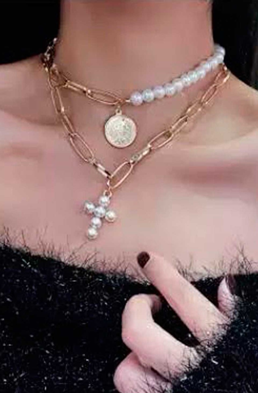 Accesorios Fetiche Suances | Collar Cadena Cruz Perlas