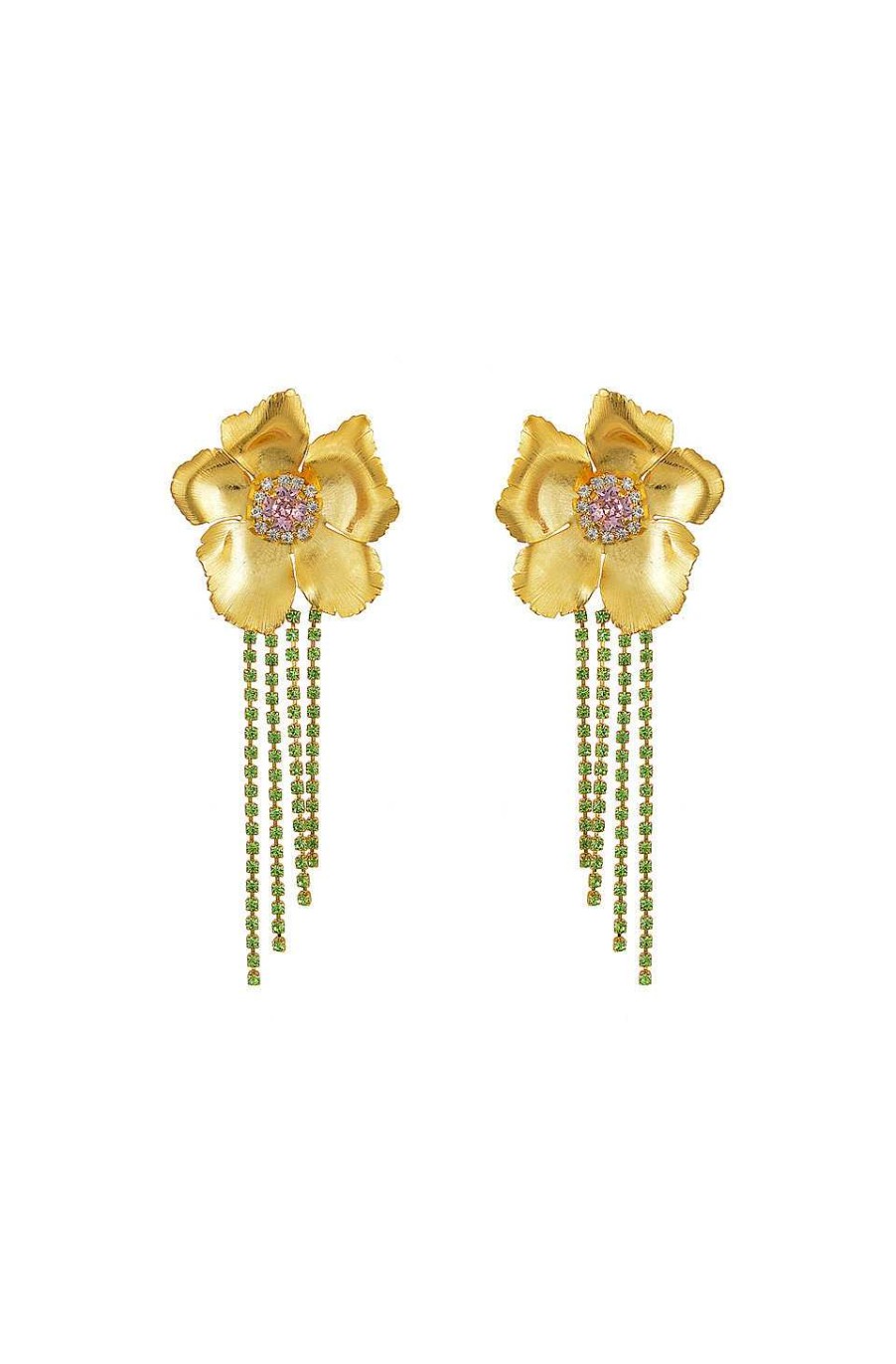 Accesorios Fetiche Suances | Pendientes Flores Doradas Y Cristales De Swarovski