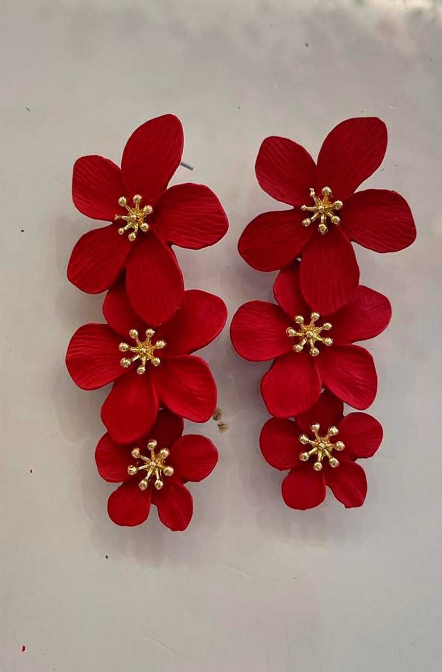 Accesorios Fetiche Suances | Pendientes De Tres Flores Rojo