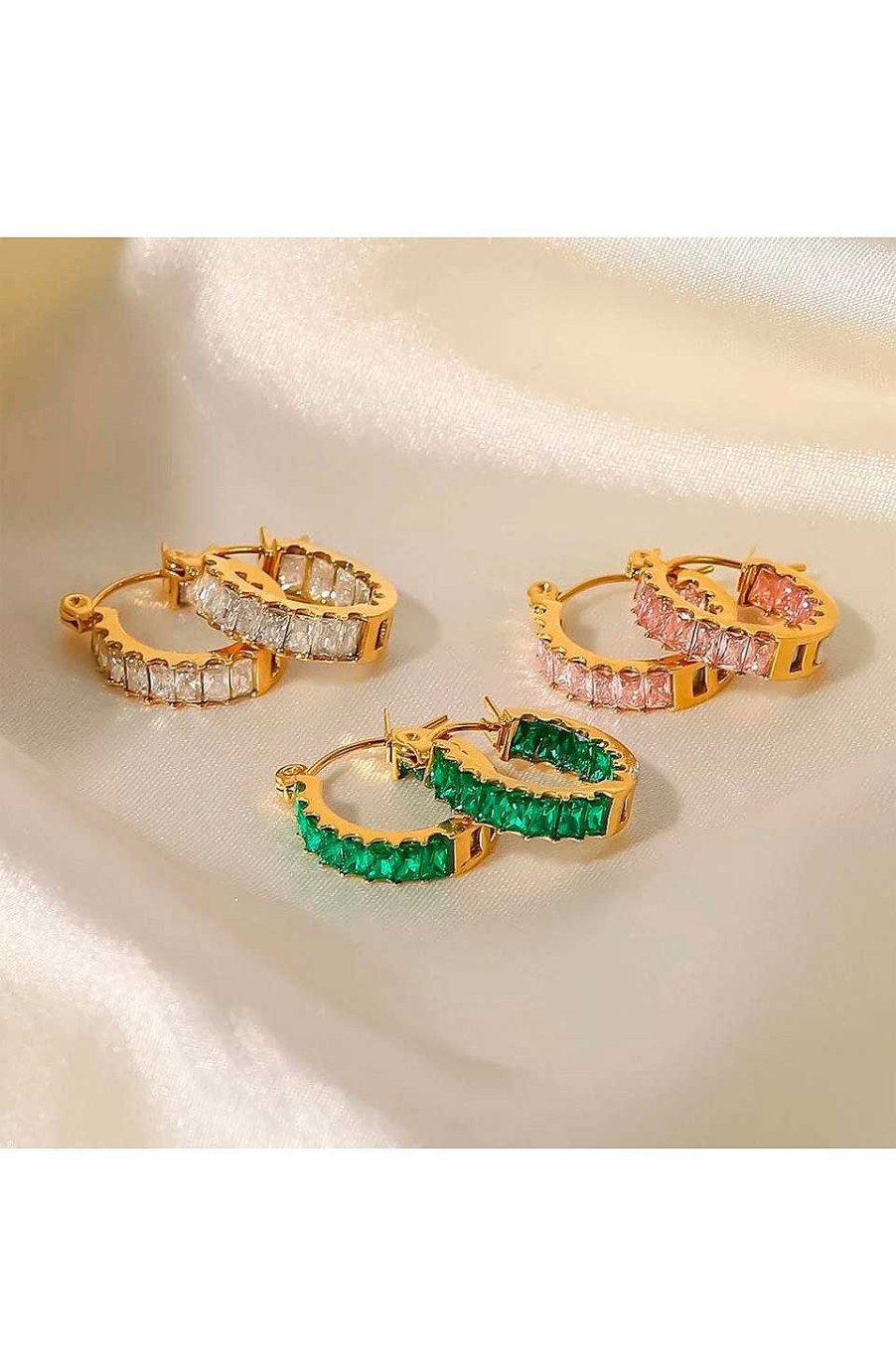 Accesorios Fetiche Suances | Pendientes De Aro Baguette Cristal