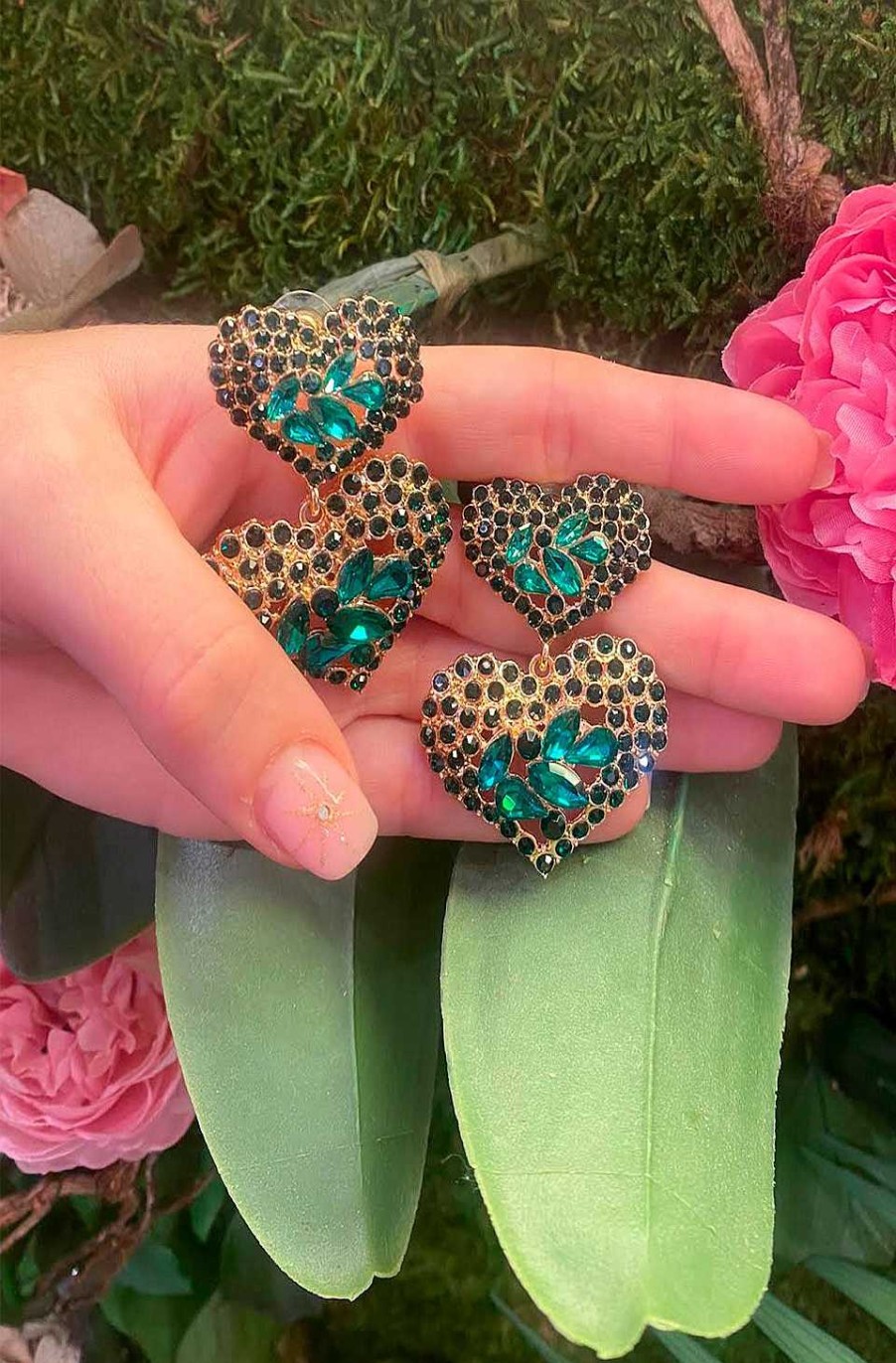 Accesorios Fetiche Suances | Pendientes Coraz Nes Verde Esmeralda Cristales