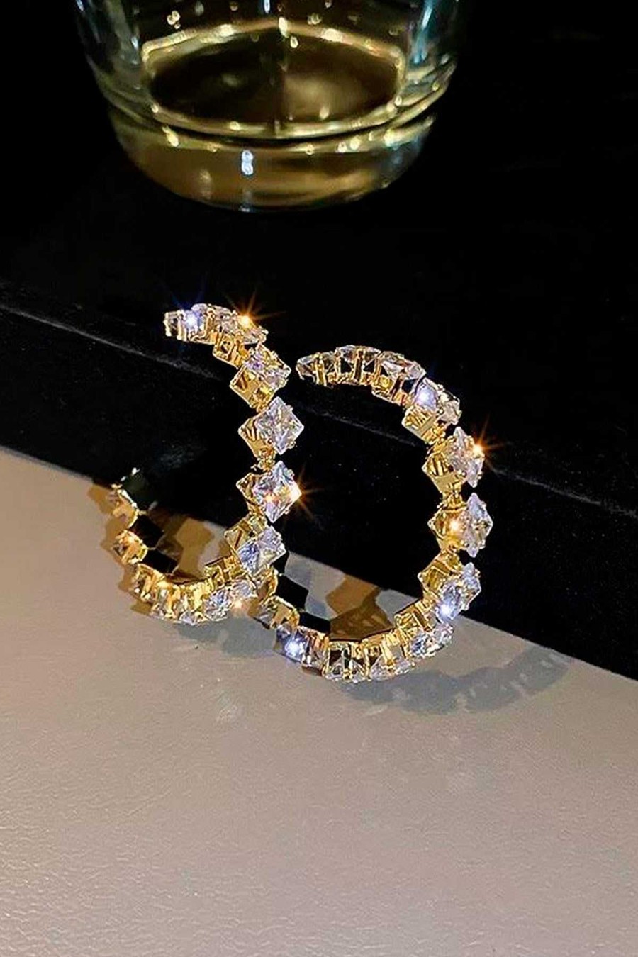 Accesorios Fetiche Suances | Pendientes De Aro Rombos Cristales