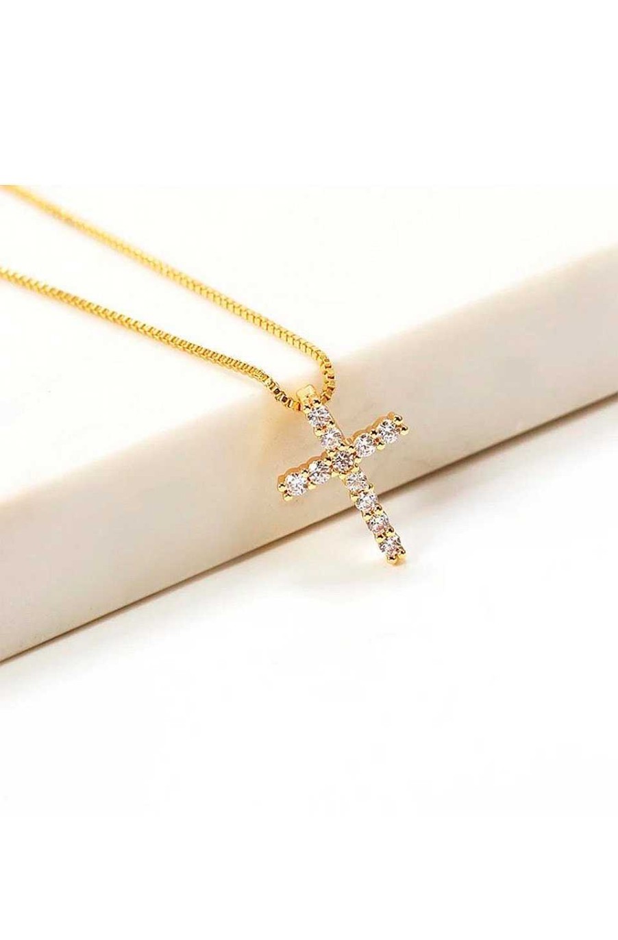 Accesorios Fetiche Suances | Collar Cruz Dorada Con Circonitas