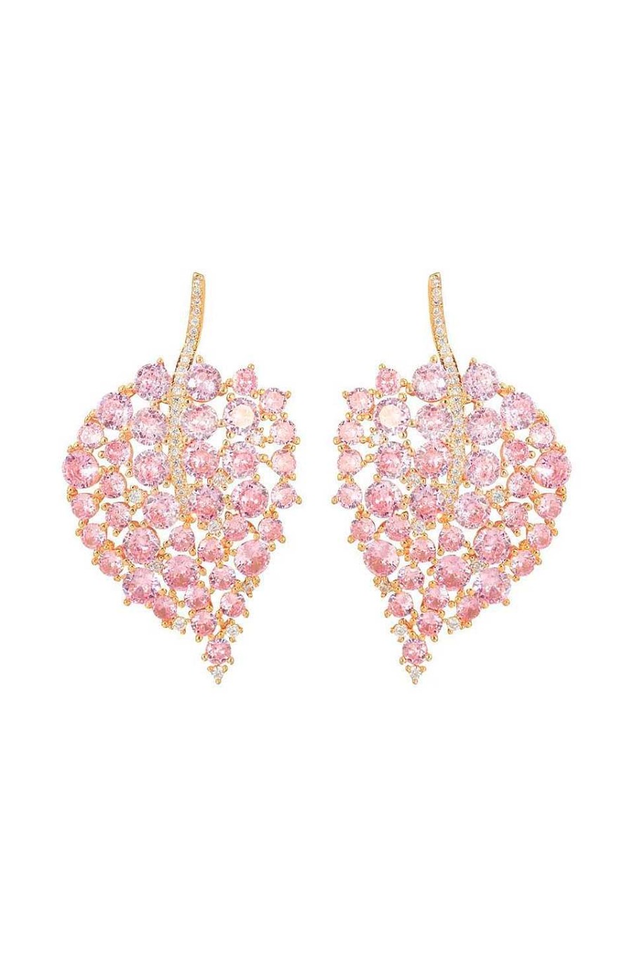 Accesorios Fetiche Suances | Pendientes Hojas Circonitas Rosas