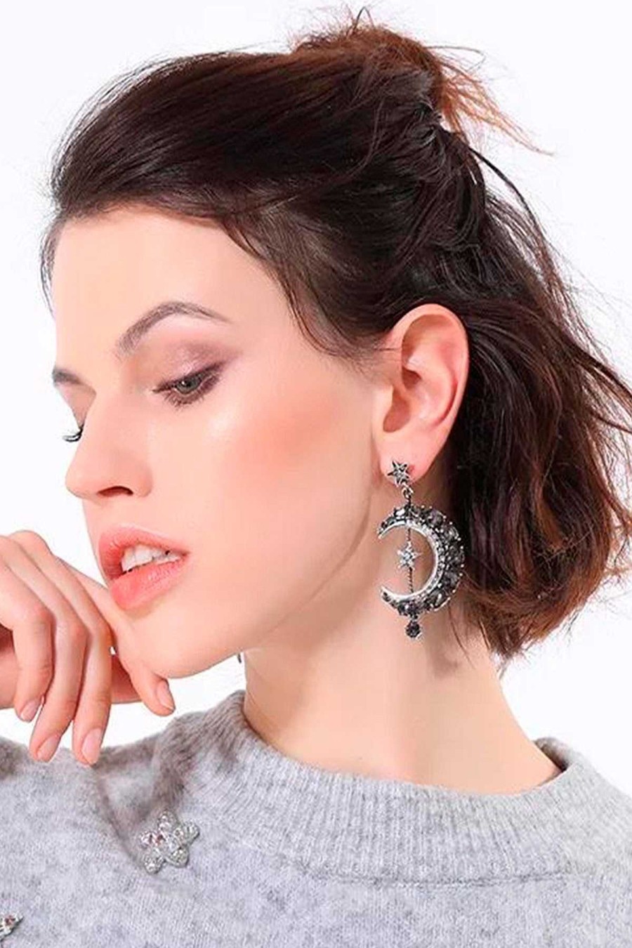 Accesorios Fetiche Suances | Pendientes Estrella Y Luna Cristales Negro