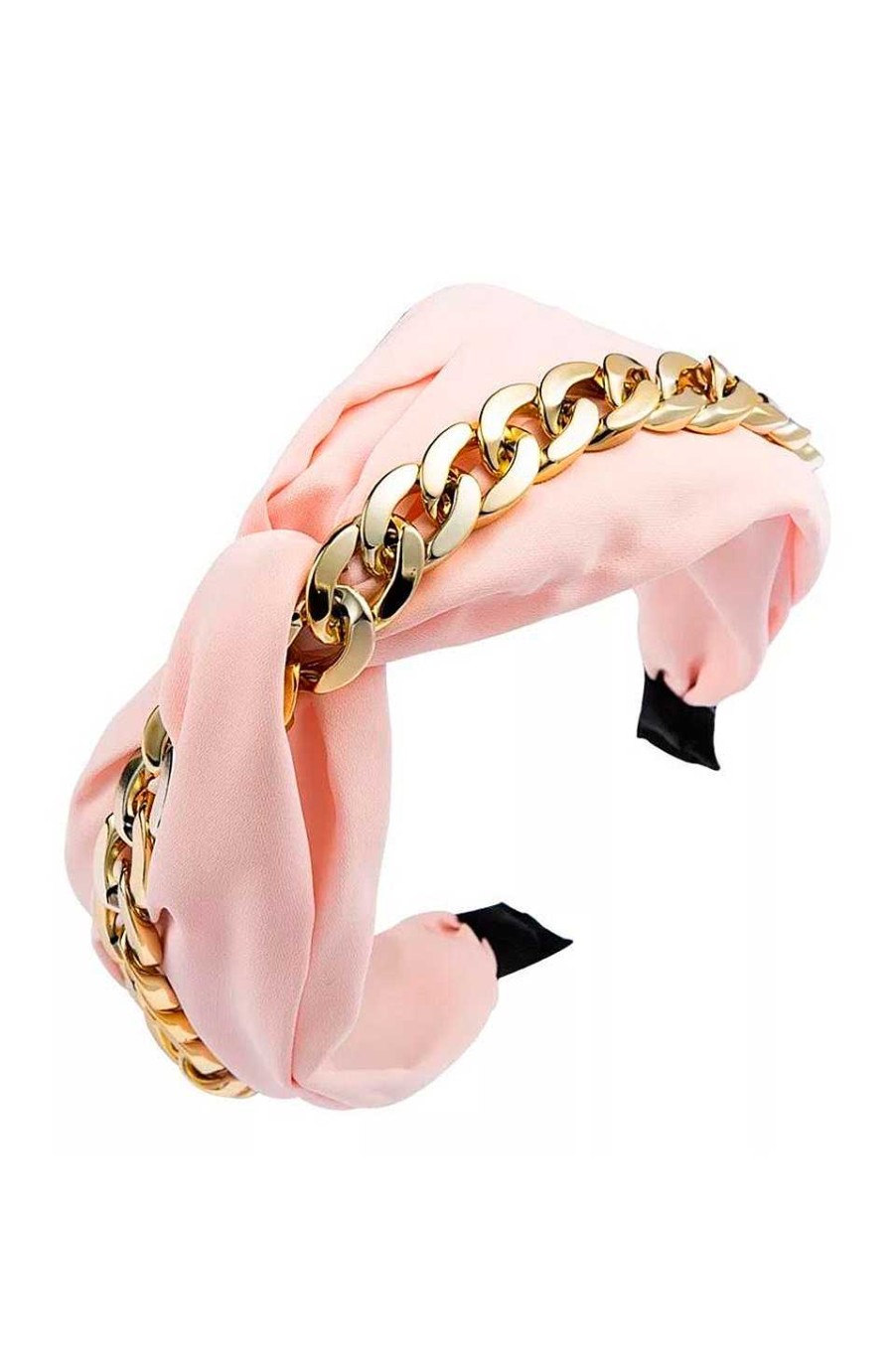Accesorios Fetiche Suances | Diadema Turbante Rosa Pastel Con Cadena