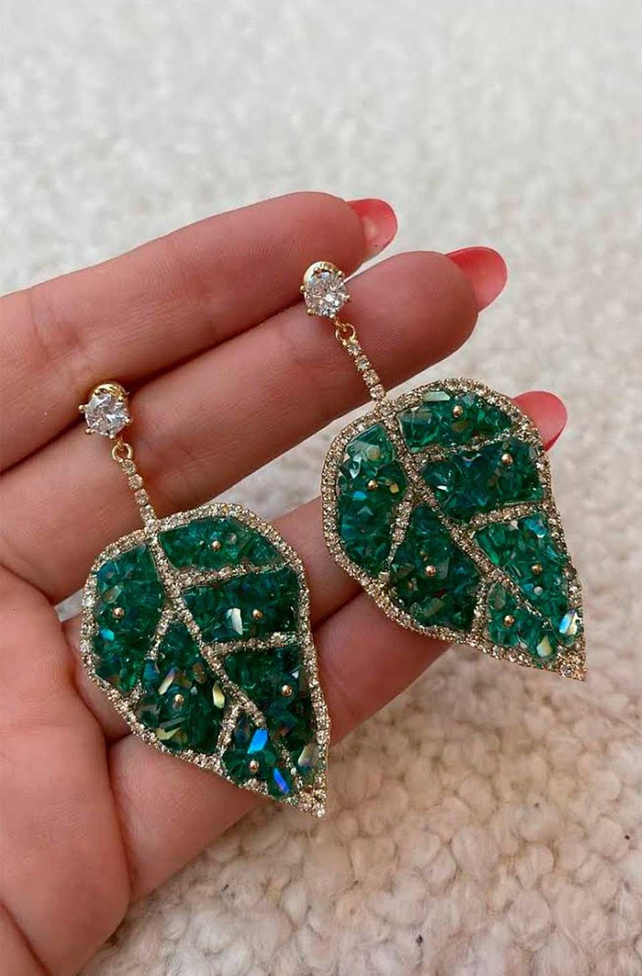 Accesorios Fetiche Suances | Pendientes Hoja Verde Circonitas