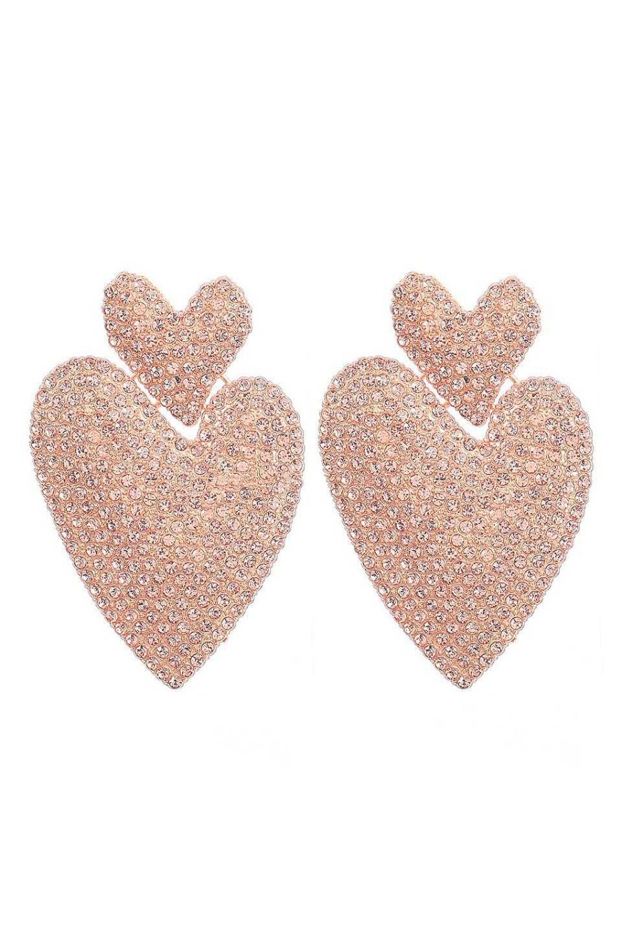 Accesorios Fetiche Suances | Pendientes Dos Corazones Rosa Dorado