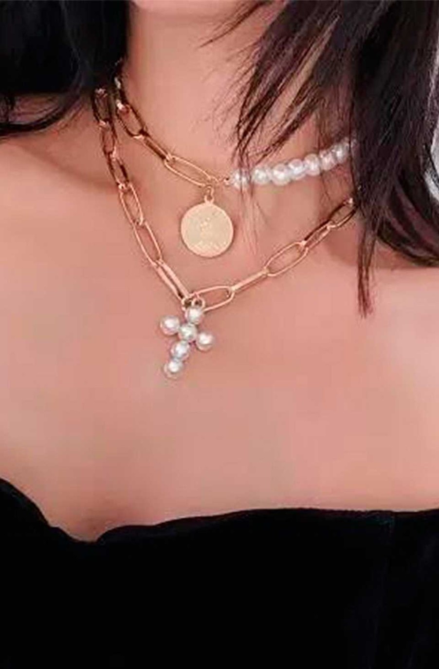 Accesorios Fetiche Suances | Collar Cadena Cruz Perlas