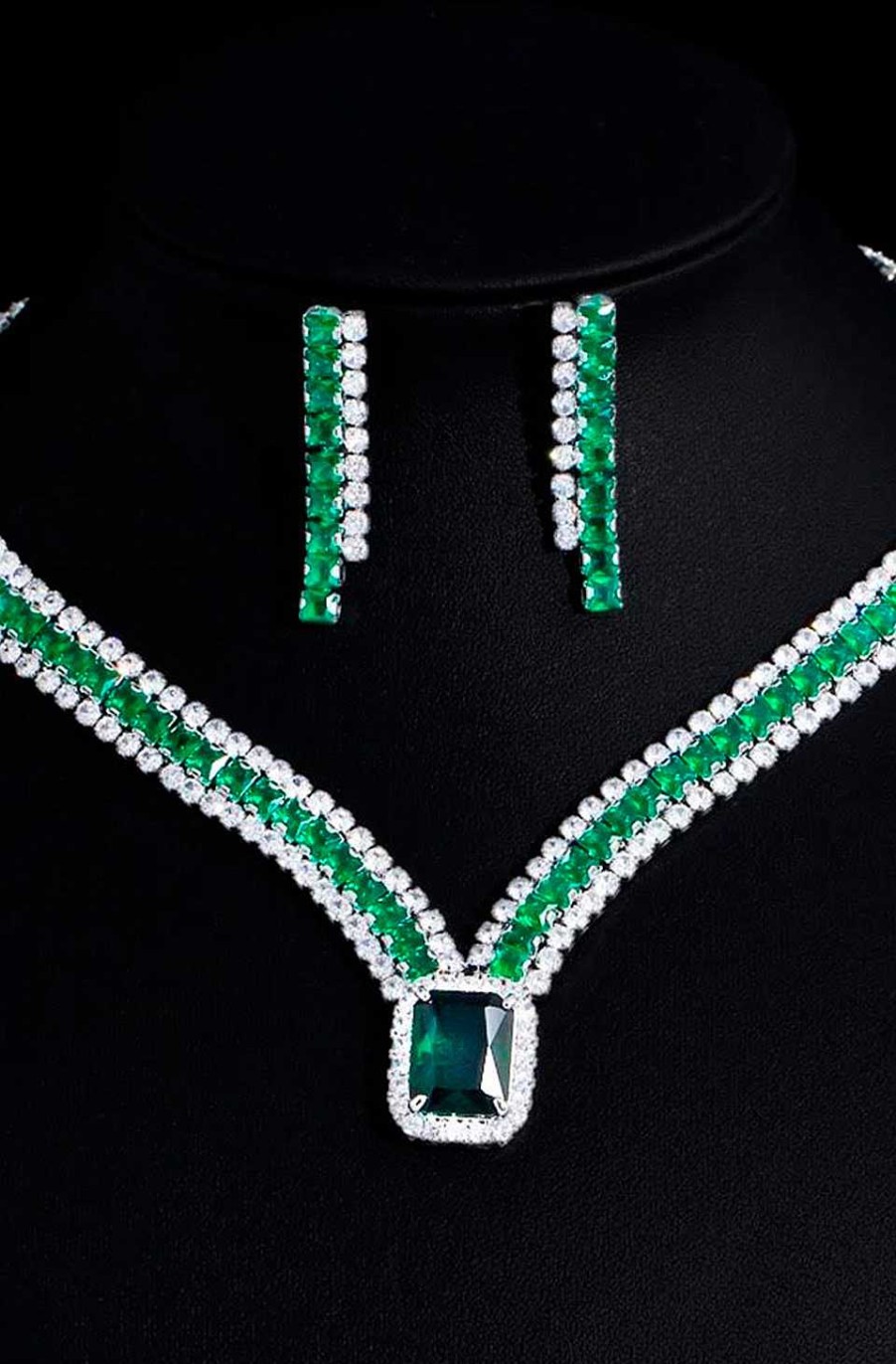 Accesorios Fetiche Suances | Collar Verde Esmeralda Y Circonitas