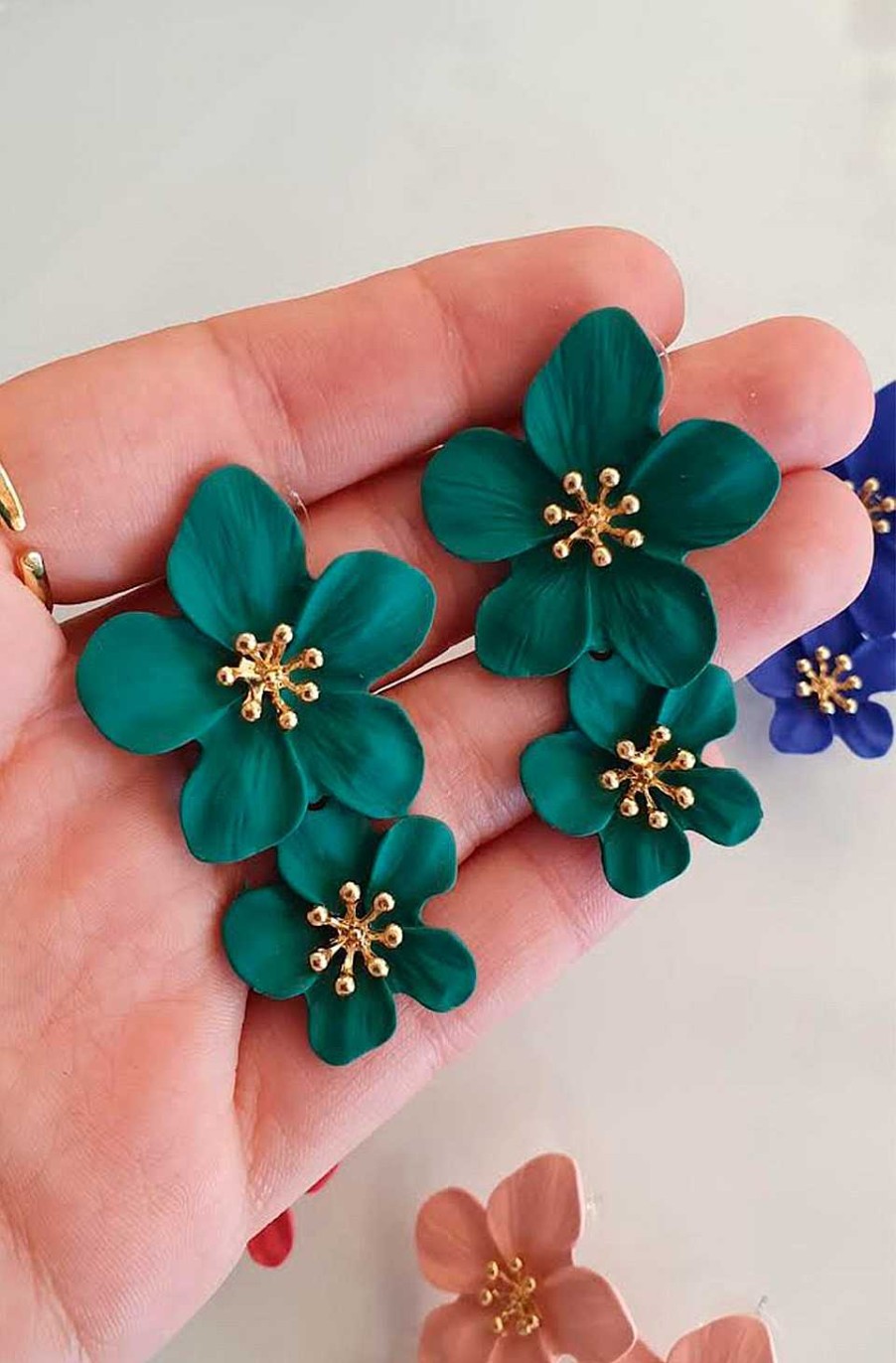 Accesorios Fetiche Suances | Pendientes Flores Verde Oscuro