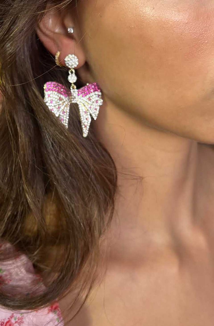Accesorios Fetiche Suances | Pendientes Lazo Con Circonitas In Pink